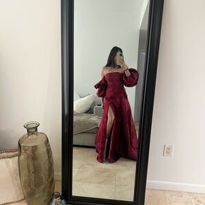 Azazie Strapless Burgundy Gown